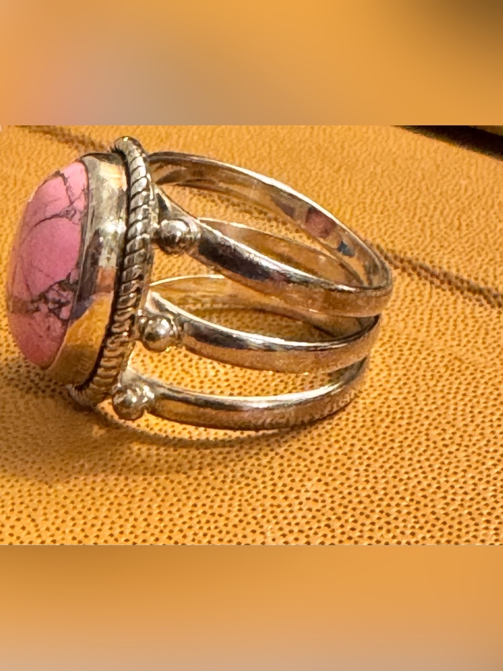 925 Sterling Silver Pink Mojave Turquoise Statement Ring - Picture 7 of 7